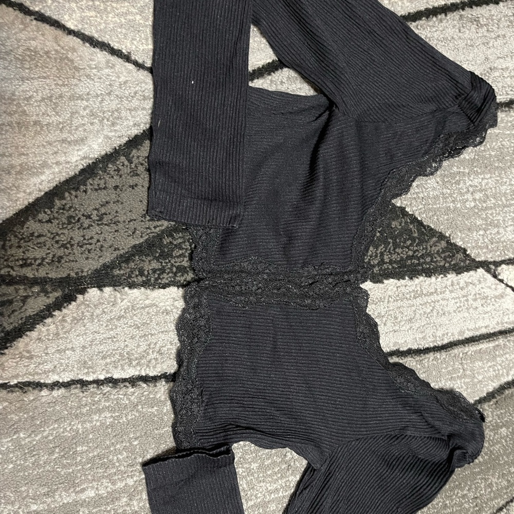 Forever 21 Black Ribbed Top with Lace Detail